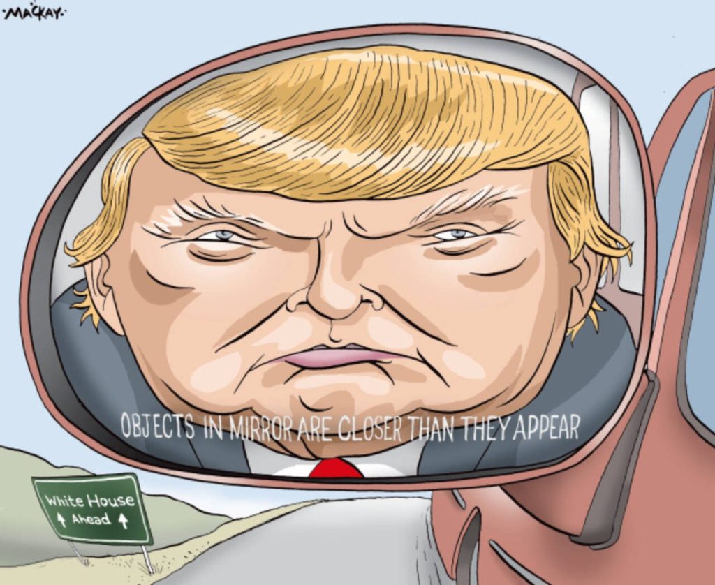 Editorial Cartoon by Graeme MacKay, The Hamilton Spectator - Wednesday February 10, 2016

Poll: Trump, Sanders lead ahead of New Hampshire's vote

Donald Trump continues to lead the Republican race in New Hampshire on the eve of the vote, the final CNN/WMUR tracking poll finds.

On the Democratic side of the race, it remains Bernie Sanders' primary to lose, with the Vermont senator holding a 26-point lead over Hillary Clinton.

The field of candidates vying for a second place finish behind him is finally beginning to separate, according to the survey.

Trump holds 31%, down two points from the February 3-6 release, but within the poll's margin of sampling error.

READ: The full CNN/WMUR tracking poll results

Behind him, Florida Sen. Marco Rubio earned 17% support -- within the margin of sampling error of Texas Sen. Ted Cruz at 14%, but significantly ahead of the fourth and fifth place candidates in the poll, Ohio Gov. John Kasich at 10% and former Florida Gov. Jeb Bush at 7%.

Behind Bush, Carly Fiorina stands at 5%, New Jersey Gov. Chris Christie at 4% and retired neurosurgeon Ben Carson at 3%.

Aside from Trump, none of the Republican candidates moved more than 1 point in either direction compared with the previous CNN/WMUR tracking poll.

About three-quarters of the interviews conducted for this poll were completed before the Republican candidates debated Saturday night, their final such match-up before Tuesday's election.

Although the post-debate sample size is too small to produce a separate estimate of the vote, interviews conducted Sunday and Monday found no drop in support for Rubio, and actually showed a slimmer margin between Trump and Rubio.

There has been little movement in the last two days in the other metrics tested in the survey, with about two-thirds still saying they expect to see Trump win on Tuesday (64%), and about a third saying they would never vote for Trump (32%). (Source: CNN) http://www.cnn.com/2016/02/08/politics/donald-trump-bernie-sa