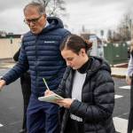 Olivia Vanni / The Herald
Former Everett Herald reporter TaLeah Van Sistine walks with former Gov. Jay Inslee while taking notes on Feb. 6, 2024, in Marysville.