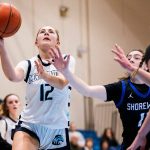 Meadowdale’s Lexi Zardis makes a layup during the game against Shorewood on Wednesday, Jan. 22, 2025 in Lynnwood, Washington. (Olivia Vanni / The Herald)