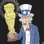 Editorial Cartoon by Graeme MacKay, The Hamilton Spectator – Saturday February 25, 2017

Why Donald Trump won’t be watching the Oscars

Notorious prime-time TV and celebrity gossip fan President Trump will not be watching the 2017 Oscars, his press secretary Sean Spicer has indicated.

“Hollywood is known for being rather far to the left in its opinions,” Spicer said during a press conference. “I have to be honest with you. I think the president will be hosting the Governors Ball that night.

“Mrs Trump looks forward to putting on a phenomenal event, and the first lady has put a lot of time into this event that’s going to occur welcoming our governors to the capital.

“I feel like that is where the president and first lady are going to be focused on Sunday night and so we will go from there.”

We can’t rule out him sneaking a peak at the ceremony then, and I like to imagine him sneaking away from glad-handing at the D.C. event to watch a little of the ABC transmission - Melania catching him and being like “Damnit Donald, I spent hours on this party!”

In recent years Trump has described the Oscars as “bullshit” and “terrible” and famously was highly critical of Meryl Streep and her speech at this year’s Golden Globes.

Trump’s presidency is likely to hang heavy over this year’s ceremony and host Jimmy Kimmel knows it. (Source: Independent) http://www.independent.co.uk/arts-entertainment/films/news/donald-trump-twitter-oscars-2017-governors-ball-melania-a7596946.html

USA, Donald Trump, Oscars, Academy, award, oscar, statue, Uncle Sam
