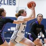 Glacier Peaks Brynna Pukis tries to get a clear shot during the game against Lake Stevens on Friday, Jan. 24, 2025 in Snohomish, Washington. (Olivia Vanni / The Herald)