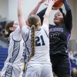 Lake Stevens Keira Isabelle Tupua makes a jump shot during the game against Glacier Peak on Friday, Jan. 24, 2025 in Snohomish, Washington. (Olivia Vanni / The Herald)
