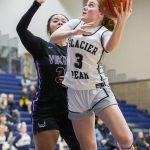 Glacier Peaks Brynna Pukis tries to make a layup during the game against Lake Stevens on Friday, Jan. 24, 2025 in Snohomish, Washington. (Olivia Vanni / The Herald)