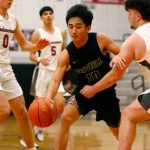 Marysville Getchells Bubba Palacol makes his way to the hoop against Cedarcrest on Tuesday, Jan. 16, 2024, at Cedarcrest High School in Duvall, Washington. (Ryan Berry / The Herald)