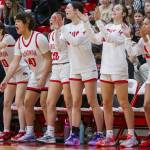 The Snohomish bench reacts to a three point shot during the game against Stanwood on Thursday, Jan. 9, 2025 in Snohomish, Washington. (Olivia Vanni / The Herald)