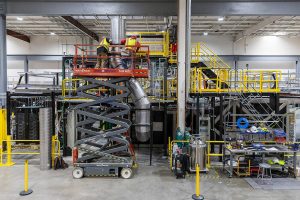 Construction contractors add exhaust pipes for Century’s liquid metal walls at Zap Energy on Monday, Feb. 3, 2025 in Everett, Washington. (Olivia Vanni / The Herald)