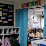 Curtains act as doors for a handful of classrooms at Glenwood Elementary on Monday, Sept. 9, 2024 in Lake Stevens, Washington. (Olivia Vanni / The Herald)