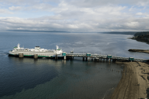 The M/V Puyallup docks at the Edmonds waterfront on Wednesday, Oct. 14, 2020 in Edmonds. (Olivia Vanni / The Herald)