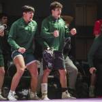 Edmonds-Woodway wrestlers react to a pin during the match against Meadowdale on Thursday, Jan. 16, 2025 in Edmonds, Washington. (Olivia Vanni / The Herald)