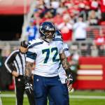Seahawks right tackle Abraham Lucas (72) lines up in Seattles 20-17 win over San Francisco at Levis Stadium on Nov. 17, 2024. (Photo courtesy of Edwin Hooper / Seattle Seahawks)