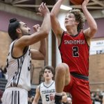 Snohomishs Bryson Wheat makes a layup during the 3A district loser-out playoff game Mountlake Terrace on Thursday, Feb. 13, 2025 in Mountlake Terrace, Washington. (Olivia Vanni / The Herald)