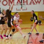 Stanwood junior Ellalee Wortham shoots a free throw in the Spartans 59-41 win against Monroe in the Girls 3A Basketball District 1 semifinals at Marysville Pilchuck High School in Marysville, Washington on Feb. 18, 2025. (Joe Pohoryles / The Herald)