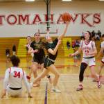 Shorecrest sophomore Anna Usitalo attempts a reverse layup during the Scots 47-23 upset win against Snohomish in the Girls 3A Basketball District 1 semifinals at Marysville Pilchuck High School in Marysville, Washington on Feb. 18, 2025. (Joe Pohoryles / The Herald)