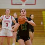 Shorecrest senior Cassie Chesnut attempts a free throw in the Scots' 47-23 win against Snohomish in the Girls 3A Basketball District 1 semifinals at Marysville Pilchuck High School in Marysville, Washington on Feb. 18, 2025. (Joe Pohoryles / The Herald)