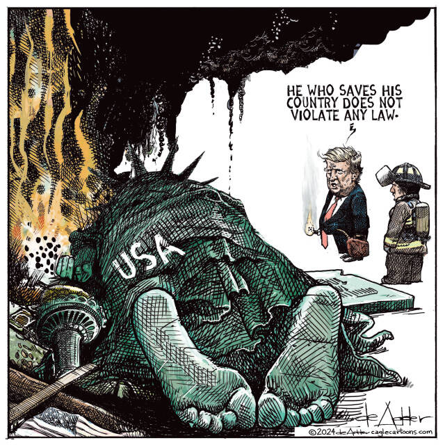 Trump says He whosaves his country does not commit any laws while brining down aAmerica.