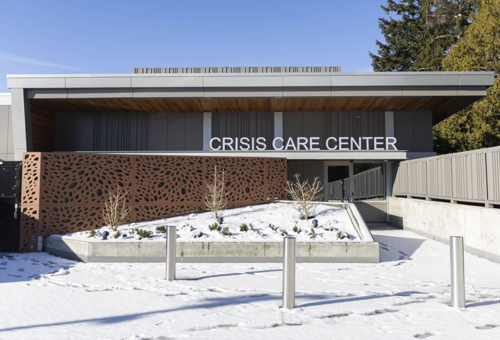 The front entrance of the Lynnwood Crisis Care Center on Friday, Feb. 7, 2025, in Lynnwood, Washington. (Olivia Vanni / The Herald)