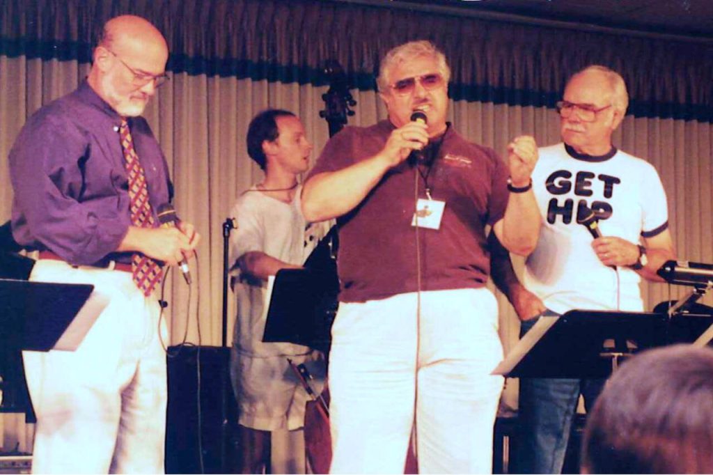 Staff night performance finalé at the 1999 DeMiero Jazz Camp. From left, Dave Cross, R.J. Whitlow, Frank and Waldo King.