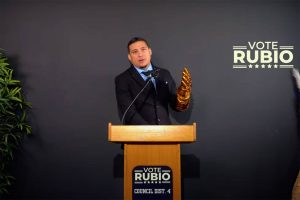 A screenshot from Alan Rubio's campaign announcement video released on Feb. 26 shows him wearing an 'Infinity Gauntlet,' a reference to a Marvel comic book villain.