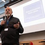 Interim Marysville School District Superintendent David Burgess speaks at a presentation regarding potential school closures Wednesday, Oct. 23, 2024, at Marysville Pilchuck High School. (Will Geschke / The Herald)