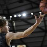 Glacier Peaks Reed Nagel reaches out for a loose ball during the 4A boys semifinal game against Gonzaga Prep on Friday, March 7, 2025 in Tacoma, Washington. (Olivia Vanni / The Herald)