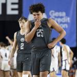Glacier Peaks Jayce Nelson becomes emotional while walking off the court after losing to Gonzaga Prep in the 4A boys semifinal game on Friday, March 7, 2025 in Tacoma, Washington. (Olivia Vanni / The Herald)