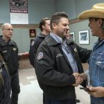 Jon Holden, center, president of District 751 of the International Association of Machinists and Aerospace Workers, greets members in Seattle on Monday night, Nov. 4, 2024. Even with a strike ending, Boeing and its new chief executive face a daunting to-do list, including improving quality and increasing production of its commercial planes.  (M. Scott Brauer/The New York Times)