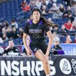 Lake Stevens Noelani Tupua takes the ball up the floor during a March 5, 2025 state playoff game against Camas at the Tacoma Dome. (Qasim Ali / The Herald)