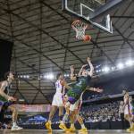 Edmonds-Woodways Grant Williams falls after attempting a layup during the 3A boys championship game against Rainier Beach on Saturday, March 8, 2025 in Tacoma, Washington. (Olivia Vanni / The Herald)