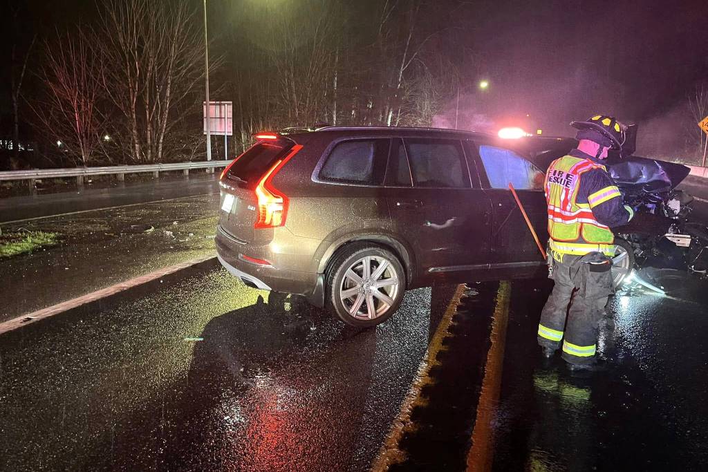 Snohomish County Fire District No. 4 firefighters respond to a recent head-on collision. The district will ask voters to approve an emergency medical services levy increase on the Aug. 5 primary election ballot. (Snohomish County District No. 4)