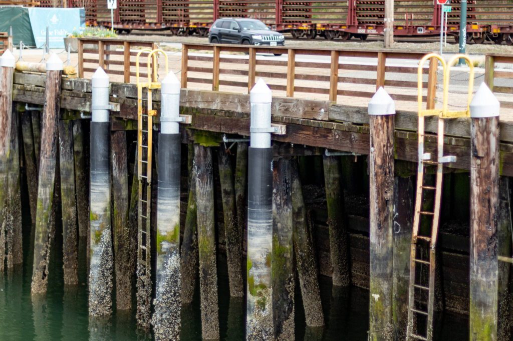 Aaron Kennedy / The Herald
Port of Everett officials say an aging, 65-foot-long bulkhead near the Grand Avenue Park Bridge, and the wharf to its west, need to be replaced.