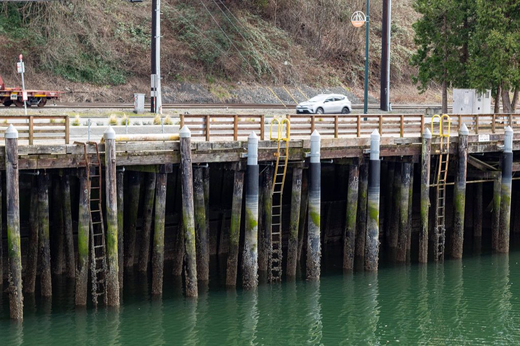 The port expects to solicit new bids by early May to build a new steel bulkhead that helps preserve the 165-foot section of the road. (Aaron Kennedy / The Herald)
