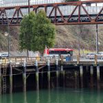 Port of Everett officials say an aging, 65-foot-long bulkhead near the Grand Avenue Park Bridge, and the wharf to its west, need to be replaced. (Aaron Kennedy / The Herald)