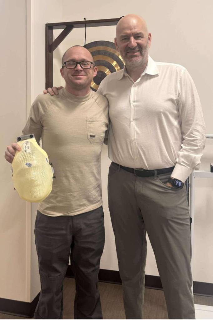 Nick Jessen is with Dr. Kevin Sanders on his last day of radiation before starting chemotherapy treatment. (Provided photo)