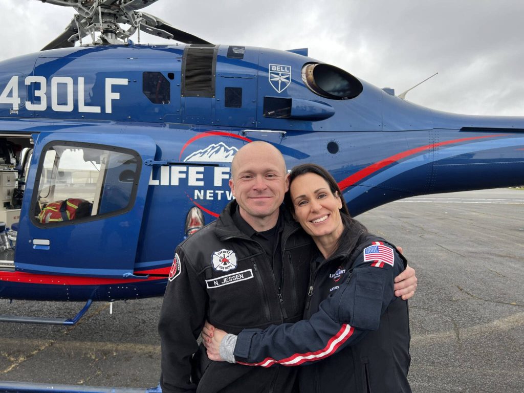 Provided photo
Nick Jessen, left, and Andrea Leighty, a flight nurse at Life Flight Network, pose for a photo in 2022.