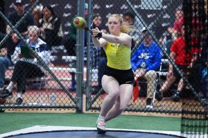 Kimberly Beard prepares to release a weight throw at the 2025 Nike Indoor Nationals at Nike Track and Field Center in New York. (Photo courtesy of Victah Sailer / PhotoRun)