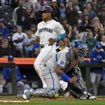 Jorge Polanco (7) of the Seattle Mariners scores at T-Mobile Park on Monday, May 13, 2024, in Seattle. (Alika Jenner / Getty Images / Tribune News Services)