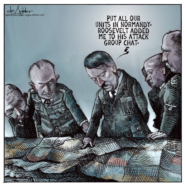 ADOLF HITLER tells his generals to put everything in Normandy because Rossevelt incuded him in his attack group chat.