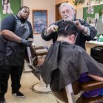 Don Sharrett talks John Wrice through his trimming technique on Friday, March 14, 2025 in Everett, Washington. (Olivia Vanni / The Herald)