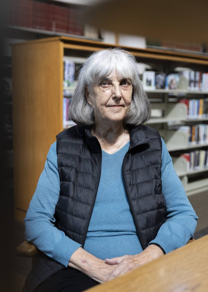 Rev. Carol Jensen at the Everett Public Library on Wednesday, April 16, 2025 in Everett, Washington. (Olivia Vanni / The Herald)