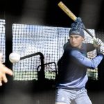 AquaSoxs Colt Emerson hits in the batting cages during practice at Funko Field on Tuesday, April 1, 2025 in Everett, Washington. (Olivia Vanni / The Herald)