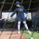 AquaSoxs Charlie Pagliarini hits in the batting cages during practice at Funko Field on Tuesday, April 1, 2025 in Everett, Washington. (Olivia Vanni / The Herald)