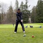 Shorewood's Julia Kang prepares to tee off against Mountlake Terrace at Jackson Park G.C. in Seattle on April 2, 2024 (Photo courtesy of Val Patrick)