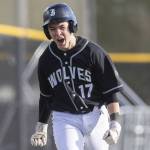 Jacksons Gavin Duckart yells as he makes his way toward home plate after being hit in by a homer from his teammate Sam Craig during the game against Edmonds-Woodway on Wednesday, April 2, 2025 in Edmonds, Washington. (Olivia Vanni / The Herald)