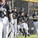 The Jackson dugout clears in celebration of their teammate Sam Craigs home run to put them ahead of Edmonds-Woodway during the game on Wednesday, April 2, 2025 in Edmonds, Washington. (Olivia Vanni / The Herald)