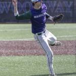 Edmonds-Woodways Luke Boland throws the ball to first during the game against Jackson on Wednesday, April 2, 2025 in Edmonds, Washington. (Olivia Vanni / The Herald)