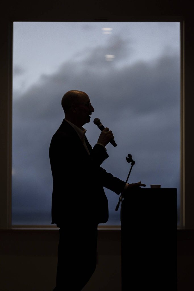 Edmonds Mayor Mike Rosen speaks during a roundtable event at the Edmonds Waterfront Center on Monday, April 7, 2025 in Edmonds, Washington. (Olivia Vanni / The Herald)