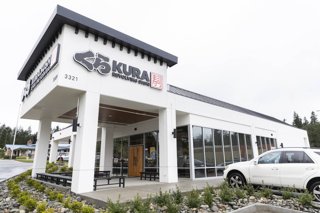 Kura Revolving Sushi Bar along 184th Street SW on Monday, April 7, 2025 in Lynnwood, Washington. (Olivia Vanni / The Herald)