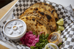 Beef birria tacos at El Mariachi in Everett, Washington on Wednesday, July 5, 2023. (Annie Barker / The Herald)