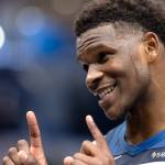 Anthony Edwards of the Minnesota Timberwolves scored a game-high 43 points to help the Timberwolves defeat the Utah Jazz 116-105 at Target Center on Sunday, April 13, 2025. (Carlos Gonzalez / The Minnesota Star Tribune / Tribune News Services)