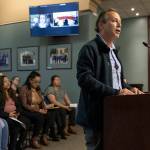 Connect Casino Road Director Alvaro Gullien speaks at an Everett City Council meeting to share community thoughts regarding affordable housing and preventing displacement of those that live along Casino Road on Wednesday, April 16, 2025 in Everett, Washington. (Olivia Vanni / The Herald)